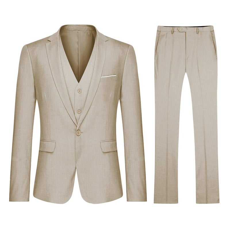 YFFUSHI Men's 3 Piece Suit Set One Button Solid Blazer Jacket Vest Pants for Business, Wedding and Prom - Image 2